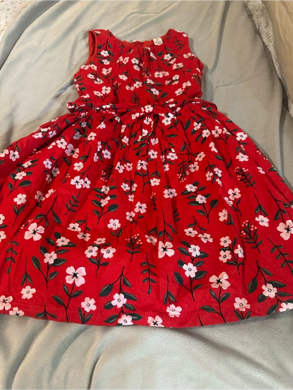 Carter's Red Floral Sleeveless Tie-Waist Dress